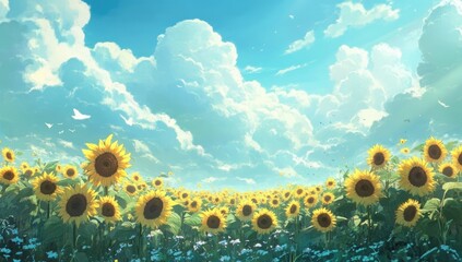 Sunny sunflower field under a vibrant sky (1)