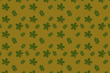 Seamless green floral pattern on yellow surface. Green floral texture.