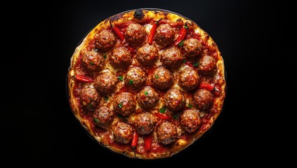 Meatball pizza with peppers