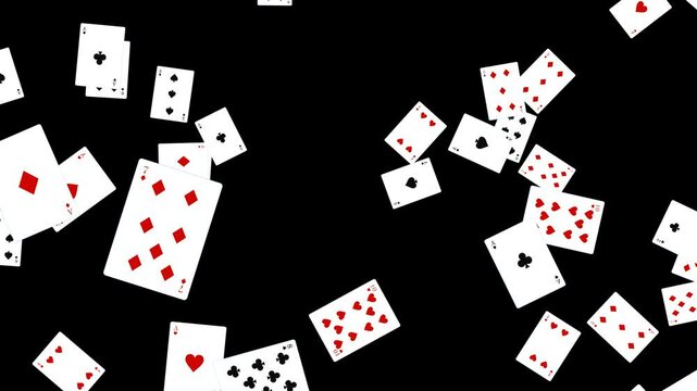 poker game cards falling alpha channel  animation, casino and gambling and bet isolated motion design element