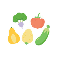 Set of vegetables flat vector illustration, colorful fresh food icons, healthy organic produce collection

