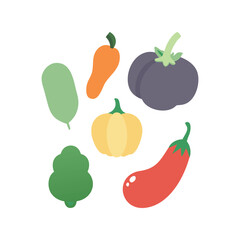 Set of vegetables flat vector illustration, colorful fresh food icons, healthy organic produce collection

