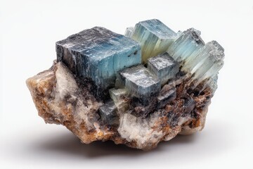 Fototapeta premium Close up image of a raw brucite crystal from a geological collection on a white backdrop