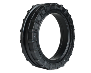 Dark, futuristic tire, segmented tread design