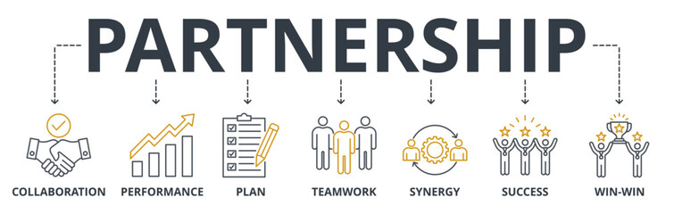 Partnership web banners concept vector illustration with keywords and icons	