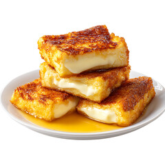 Golden Brown French Toast Slices with Melted Cheese and Syrup isolated on a transparent background image