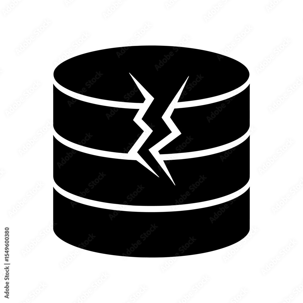 Poster database breach icon with a cracked server symbol representing a data leak damage or security system