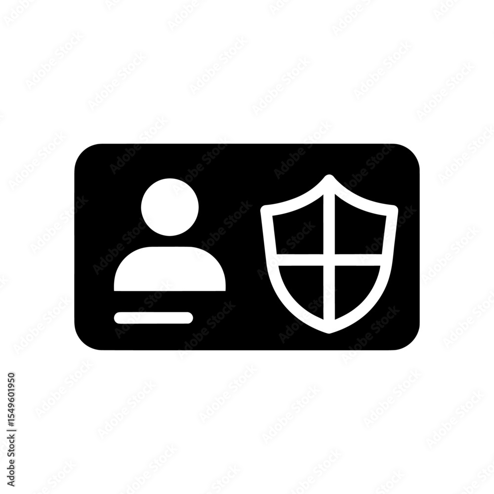 Poster id card security icon with a shield for identity protection a glyph for personal data verification a