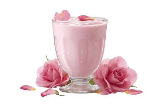 Elegant Pink Rose Milk Drink Recipe Refreshing & Delicious on transparent background