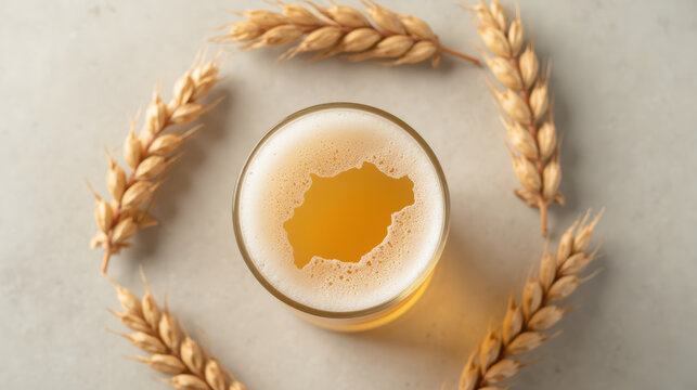 Refreshing glass of beer surrounded by golden wheat, showcasing unique presentation. frothy top adds to inviting look of this beverage - Powered by Adobe