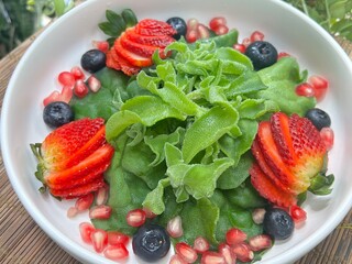 Crystal Ice Plant with strawberry, blue berry and pomegranate salad
