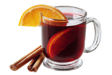 Warm Mulled Wine Aromatic Spiced Winter Drink Recipe on transparent background