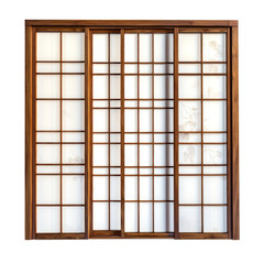A traditional Japanese Shoji screen with translucent paper panels and wooden frames. isolate on transparent background