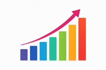 Colorful bar chart with upward trend arrow on white background