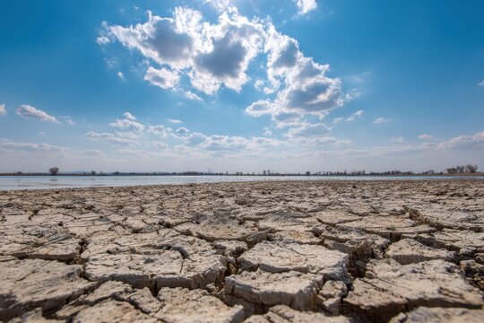 Fototapeta Drought impact from extreme heat and climate change on summer lakes