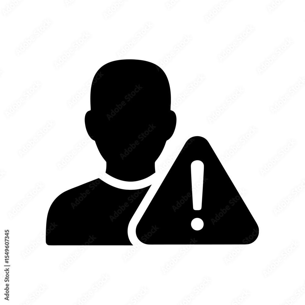 Poster user warning icon with an alert sign for an account security problem a glyph symbol representing a p