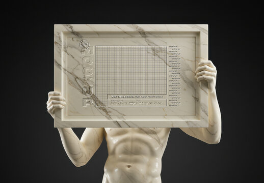 Greek Statue Holding Horizontal Frame Photo Poster Mockup