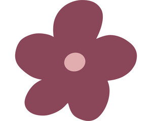 Modern Minimalist Flower &ndash; Five Dark Purple Petals with Light Pink Center on White Background