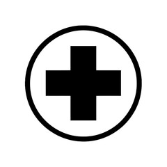 Medical cross icon in a circle for healthcare and first aid A glyph symbol representing a hospital clinic sign or an emergency medicine and care service