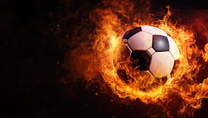 Fototapeta premium Soccer ball engulfed in fiery flames