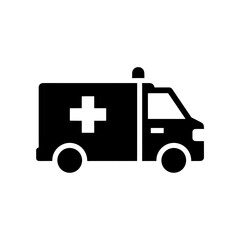 Ambulance icon with a cross for emergency medical transport A glyph symbol of a hospital rescue vehicle for first aid and paramedic care service