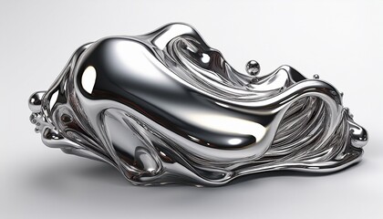 melted chrome liquid metal blob shape isolated on white