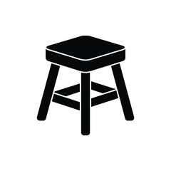 Simple Black Stool Illustration with Square Seat and Three Legs