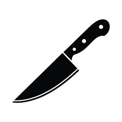 Black silhouette of a chef s knife on a white background