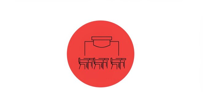 Conference Room Icon in Red Circle, Meeting Setup