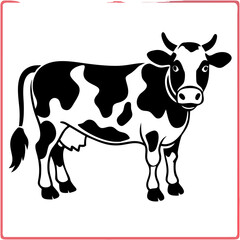 Fototapeta premium Black and white cow illustration, isolated on transparent background