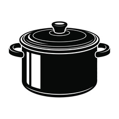 Black and White Illustration of a Covered Cooking Pot for Culinary Use