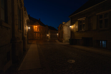 Latvia. Kuldiga. Old town in the night.