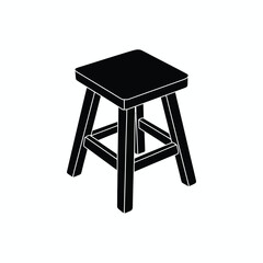 Black silhouette of a simple wooden stool on a white background