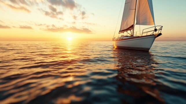 A peaceful sailboat gliding across calm waters during a stunning sunset, capturing a sense of freedom and adventure amidst a serene maritime landscape.