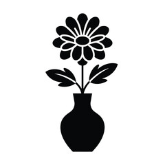Elegant Black Flower in Vase Silhouette for Minimalist Design Projects