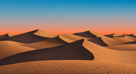 Serene Desert Landscape at Sunset An Illustration of Rolling Sand Dunes Under a Gradient Sky Creates a Sense of Calm and Adventure