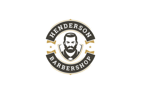 Classic vintage logo design featuring a bearded male character with a retro style. Ideal for branding barbershops, grooming services, and hairdressing businesses. Vector illustration