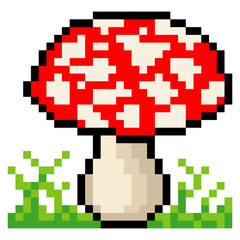 Amanita mushroom pixel art isolated on white background
