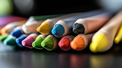 Colorful crayons in focus creative workspace photography indoor close-up artistic expression