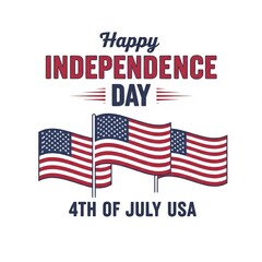 A retro greeting card design for the 4th of July, featuring three American flags and 'Happy Independence Day' text
