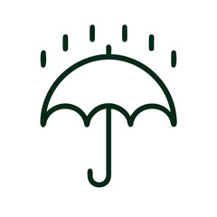Umbrella with rain icon in minimal dark green line style