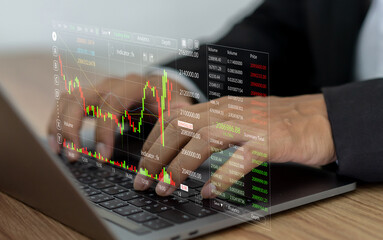 Business people with stock market chart financial trading, online investment, stock exchange analysis, market trends, real-time trading data, forex and crypto trading economic forecasting tool