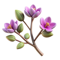 Blooming Lilac Magnolia Branch Botanical 3 D Render Isolated on a transparent background purple pink