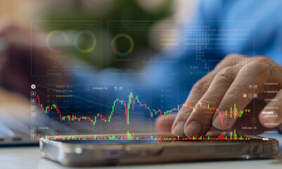 Business people with stock market chart financial trading, online investment, stock exchange analysis, market trends, real-time trading data, forex and crypto trading economic forecasting tool