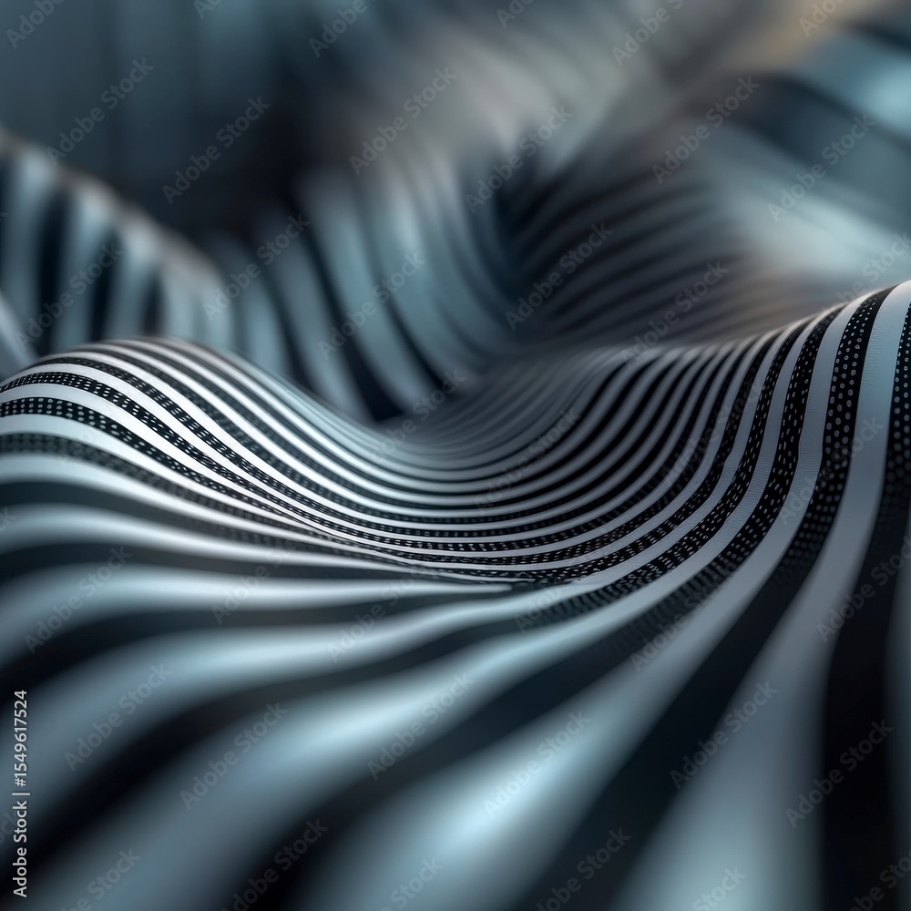 Poster wavy metallic texture: an abstract image of wavy metallic texture in a monochrome palette, showcasin