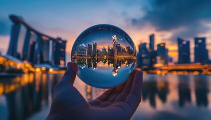 Cityscape reflected in crystal ball