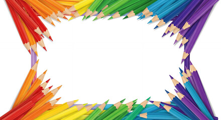 Fototapeta premium Colorful crayon border with empty space for text or image, background for school and art posters