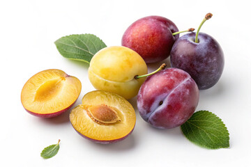 Japanese Plums – Vibrant Stone Fruits Isolated on White Background
