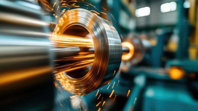 An exhilarating glimpse into the world of industrial machinery, showcasing bright sparks flying as materials are processed, reflecting energy, innovation, and modern technology.