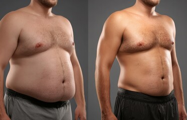 Naklejka premium Body transformation weight loss before and after images fat reduction athletic training 3D visualization